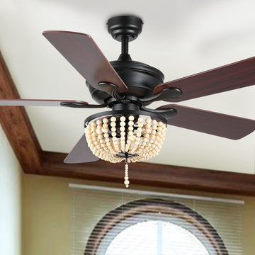 Erin 52" Rustic Farmhouse Iron/Wood Bead Mobile-App/Remote-Controlled LED Ceiling Fan - JONATHAN Y
